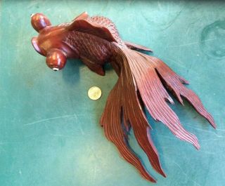 Rosewood Rose Wood Asian Carved Koi Fish Carp Vintage 10” X 5” Big Eyes Goldfish