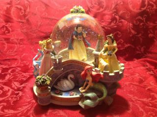 Disney Princesses Musical Snow Globe.  Cinderella Ariel Belle " Once Upon A Dream "