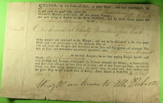 Bill Of Lading For Fine Cork From River Douro To London 1811