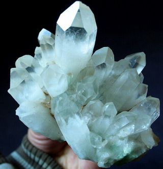 Wow Clear Angel’s Peace Lemurian Quartz Cluster With Turquoise - Green Phantom