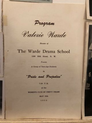 1953 Pride & Prejudice Play Warde Drama School Women ' s Club of Chevy Chase MD 2