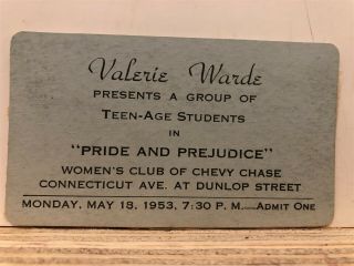 1953 Pride & Prejudice Play Warde Drama School Women ' s Club of Chevy Chase MD 4