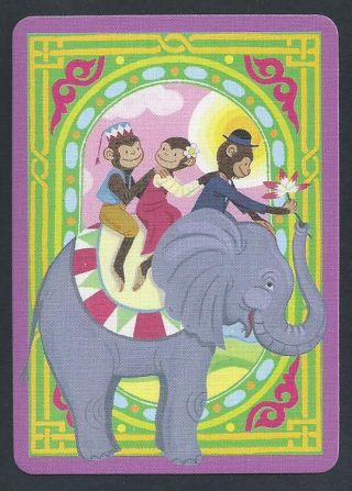 850.  060 Modern Wide Swap Card - - Monkeys Riding An Elephant