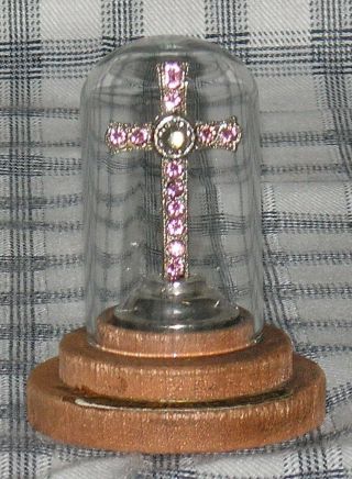Glass Dome Jeweled Holy Miracle Cross 2.  75 " Tall