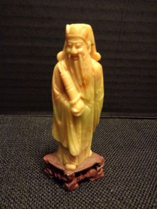 Antique 19c Chinese Carved Soapstone Figurine Sculpture Immortal Scholar Elder