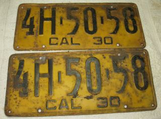 1930 California Vintage License Plate Matched Pair Number 4h - 50 - 58 Dmv Clear