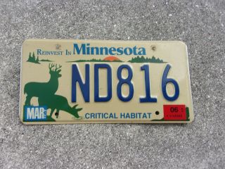 Minnesota 2006 Critical Habitat Deer License Plate Nd816