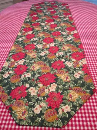 Poinsettia Holly Christmas Table Runner Topper Reverse 16 " X 54 " Red Green Gold