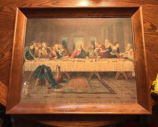 Vintage The Last Supper Jesus Christ Apostles Framed Canvas Art Picture Da Vinci