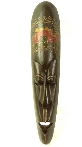 Vintage Indonesian Balinese Carved Wood Mask African Art Hand Painted Large