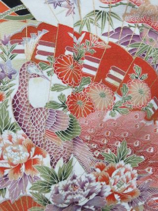 009bcf 1019 Silk Tomesode Fabric Japanese Kimono Peacock