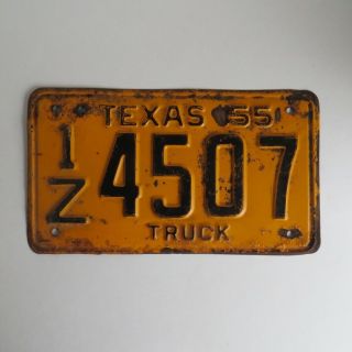 1955 Texas Truck License Plate 1z 4507 Yellow Black Vintage 55 Farm 10.  5 " X6 "