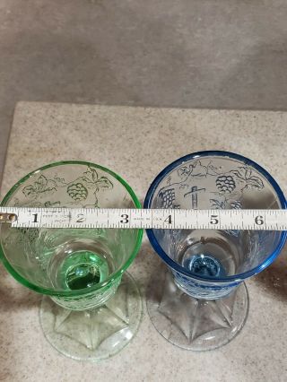 2 Vintage Last Supper Blue and Green Wine Chalice Glass Cross 4