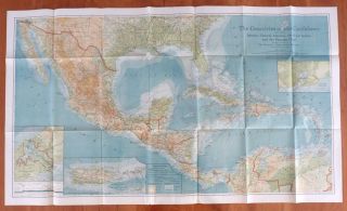 1922 National Geographic Society Map Countries Of The Caribbean 25.  5 X 44