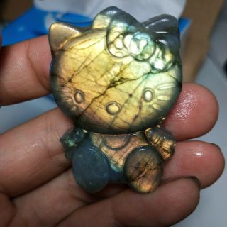 Natural Labradorite Crystal Hand Carved Hello Kitty 29g