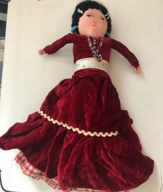 Vintage Navajo Indian Hand Made Doll Velvet Cloth Beads Native American