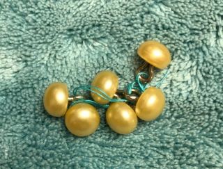 Set Of 6 Tiny Vintage Faux Pearl Shank Buttons 1/4 " Golden Color