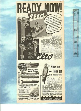 Vintage 1938 Elto Evinrude " Pal  Ace  Handi Twin " Outboard Motors Ad