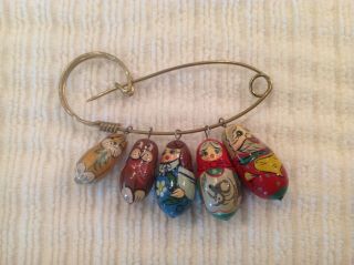 Vintage Hand - Painted Russian Nesting Doll Brooch/lapel Pin