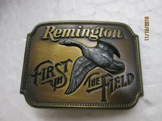 Vintage Remington First In The Field Brass/pewter Belt Buckle 1980 