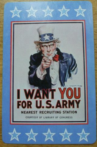 1 Single Swap Playing Card Poster Art Uncle Sam " I Want You For U.  S.  Army "