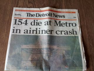 Jet Crash Flight 255 August 17 1987 The Detroit News Newspaper Front Page