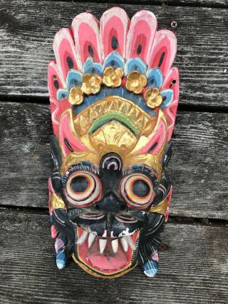 Vintage Hand Carved Wood Garuda Mask Painted Bali Barong Wall Decor Art