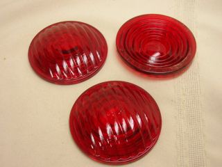 3 Vintage Kopp Glass Red Lenses 2 11/16 D.  1 " F.  Railroad Lantern