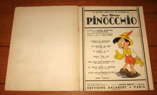 Walt Disney ' s Pinocchio Sheet Music 1940 France 17 pages RARE 3