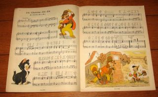 Walt Disney ' s Pinocchio Sheet Music 1940 France 17 pages RARE 6