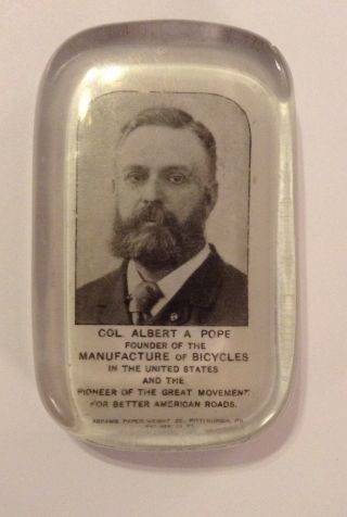 1892 Union Civil War Col Albert Pope Founder Bicycles Abrams Glass Paperweight