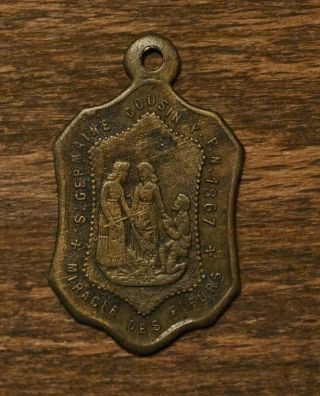 Antique Religious Bronze Medal Pendant Saint Germaine Cousin 1867