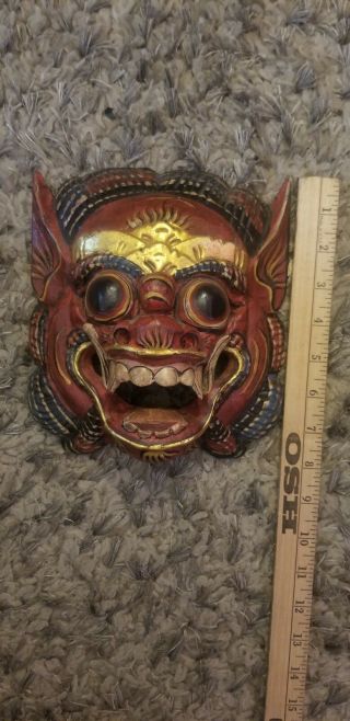 Primitive Oriental Balinese Dragon Mask Wall Hanging Wood Folk Art