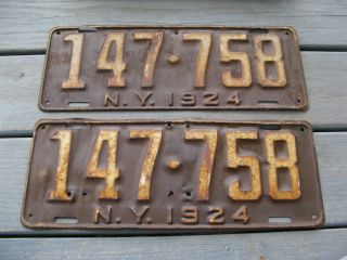 1924 24 York Ny License Plate Pair Set Yom Pr