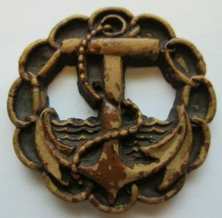 Awesome Xl Antique Vtg Pierced Carved Burwood Picture Button Boat Anchor (i)