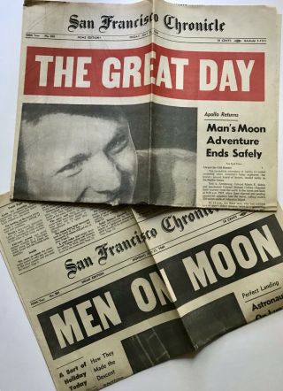1969 Moon Walk Apollo 11,  San Francisco Chronicle July 21 & 25 1969