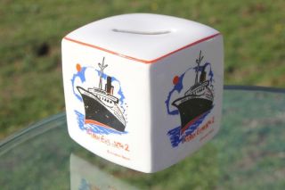 Cunard Line Rms Queen Elizabeth 2 Qe2 Bone China Money Box As Purchased Onboard