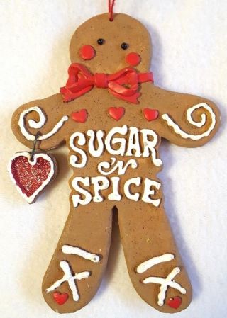 Gingerbread Cookie Ornament Sugar N Spice Sparkly Red Heart Ceramic Dough 5.  75 "