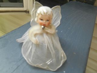 Vintage Christmas Ornament Angel Girl Porcelain Head - Netting & Pipe Cleaners