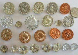 24 Vintage German Glass Assorted Buttons 11mm - 22mm