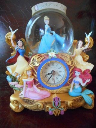 Disney Multi Princess Snow Globe - Clock Cinderella Snow White Aurora Belle Ariel