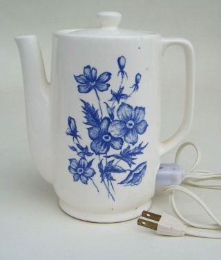 Vintage Blue Flowers White Ceramic Electric Tea Pot Kettle Japan Japanese
