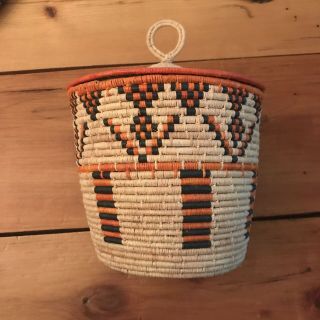 Sweetgrass Coiled Basket With Lid Centrepiece Vintage Handmade