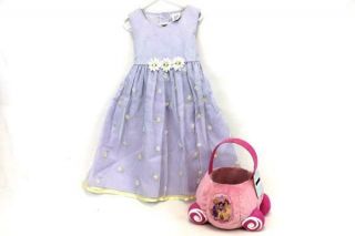 Easter Purple Plaid Daisy Lace Overlay Girl Dress Sz 6 & Disney Princess Basket