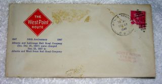 Vintage Railroad Envelope: He West Point Route: Atlanta And West Point Rr 1947