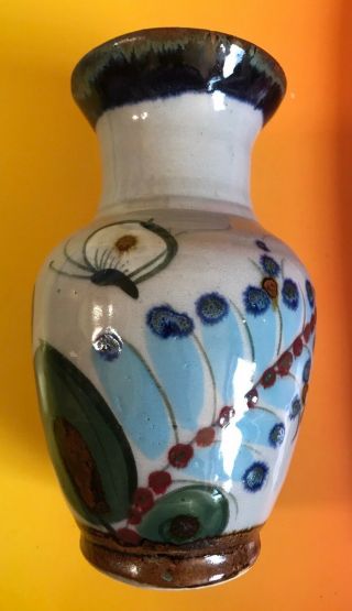 Vtg Tonala Mexico Pottery Vase Blue Bird Butterfly Ken Edwards El Palomar