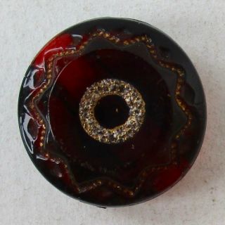 5/8 " Antique,  Ruby Red Glass Button W Gold Luster & Pearl Chip Embellishment