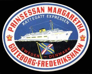 Sweden - Denmark - Baggage Label - Gfl Line - Ferry " Prinsessan Margaretha "