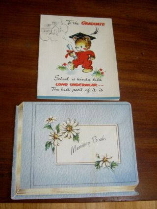 2 Vtg 1948 Hallmark Graduation Greeting Cards,  Bear,  Memory Book,