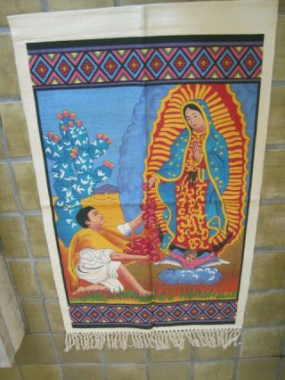 Virgin Lady Of Guadalupe W/shepherd Tapestry Mexico Wall Décor 54 " Cotton Canvas